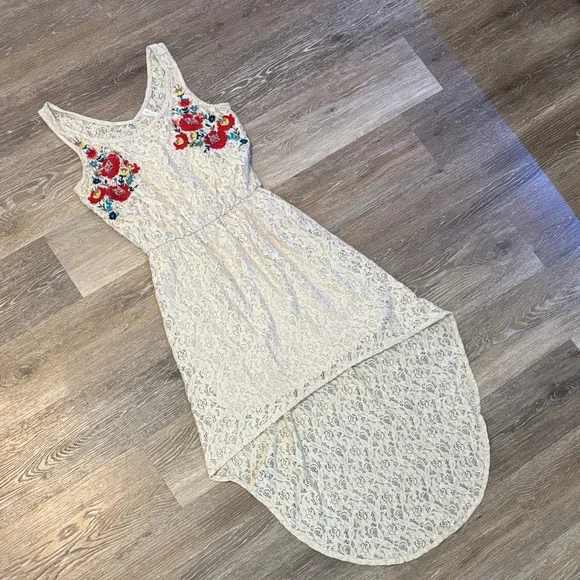 Xhilaration Cream Floral Embroidered High-Low Dress - Picture 2 of 3